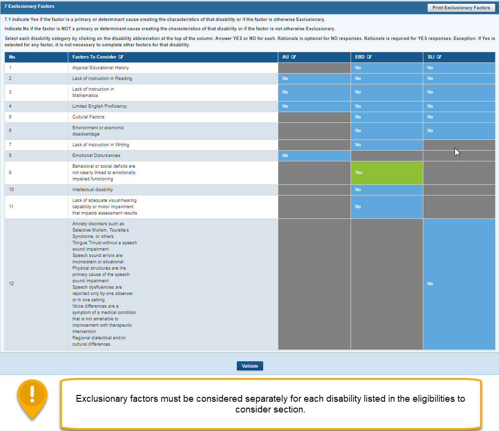 7. Exclusionary Factors